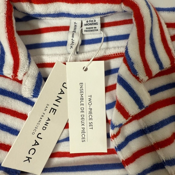 Janie and Jack Red and Blue Striped Two Piece Terry Outfit - Picture 4 of 8